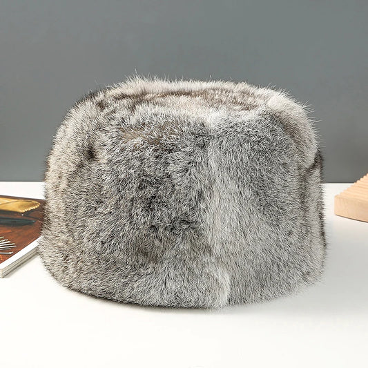 Winter Outdoor Man Real Rabbit Fur Hat Natural Warm Rabbit Fur Bomber Hats Male Quality 100% Genuine Rabbit Fur Caps